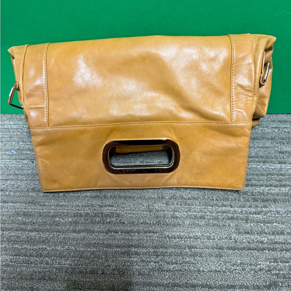Charles David Tan Leather Handbag with Cutout Handle